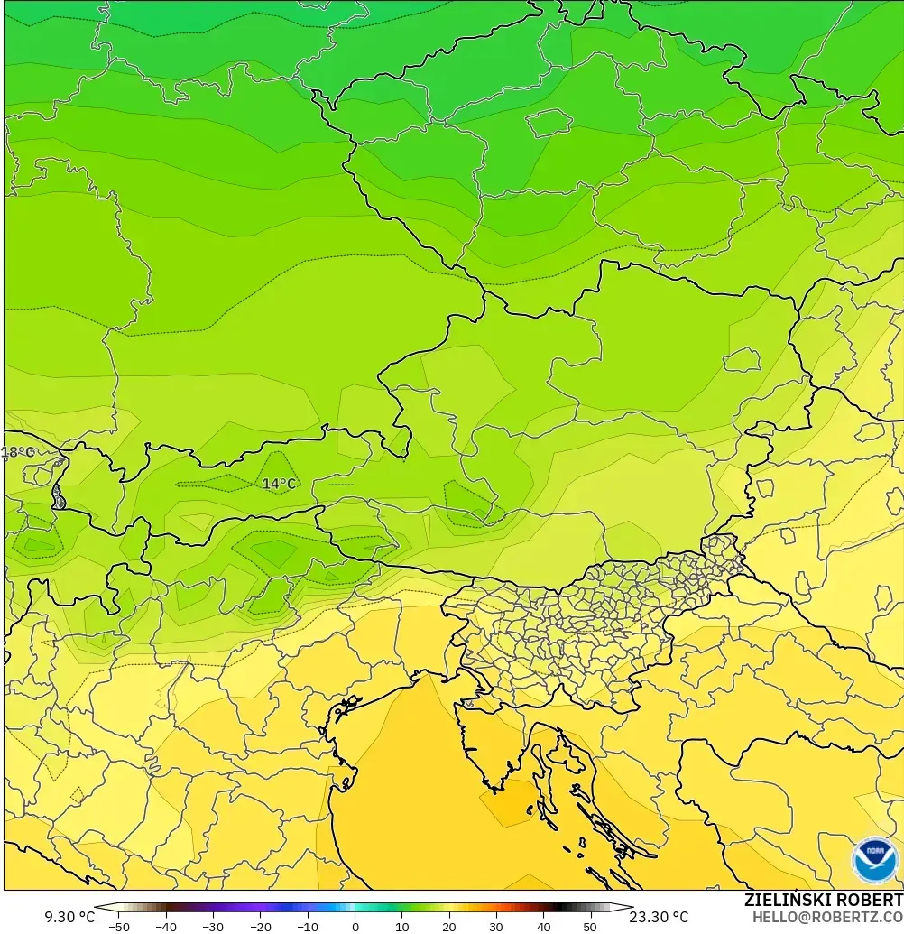GFS modelo - Austria, Temperatura a 850 hPa