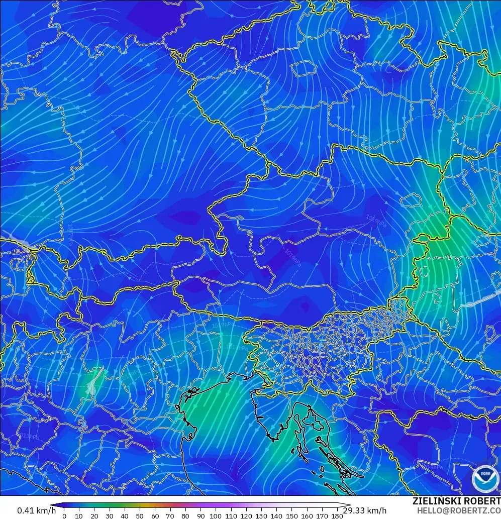 GFS modelo - Austria, Viento a 10 m