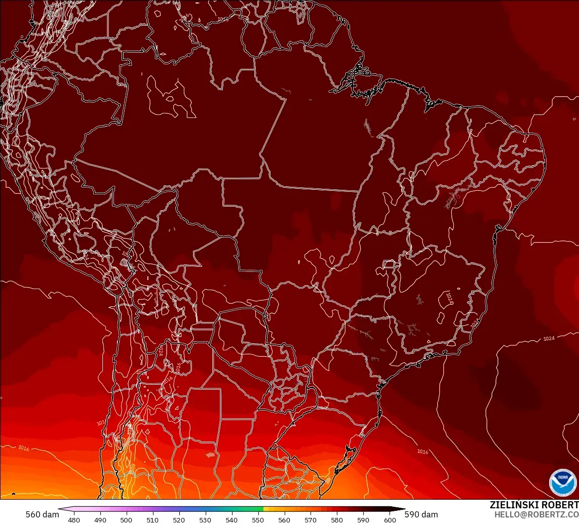 GFS modelo - Brasil, Altura geopotencial a 500 hPa