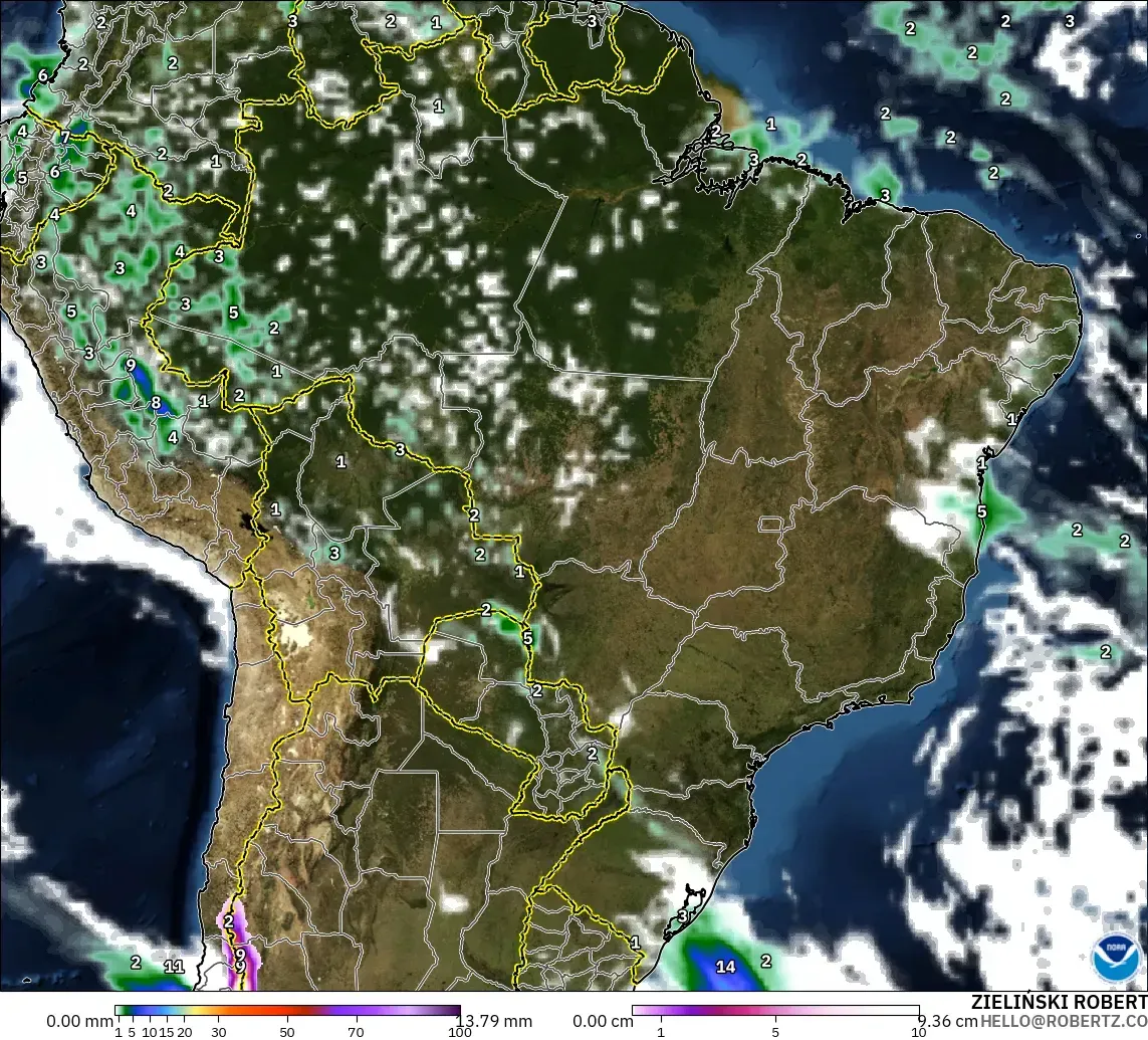 GFS modelo - Brasil, Precipitación, nubes y presión
