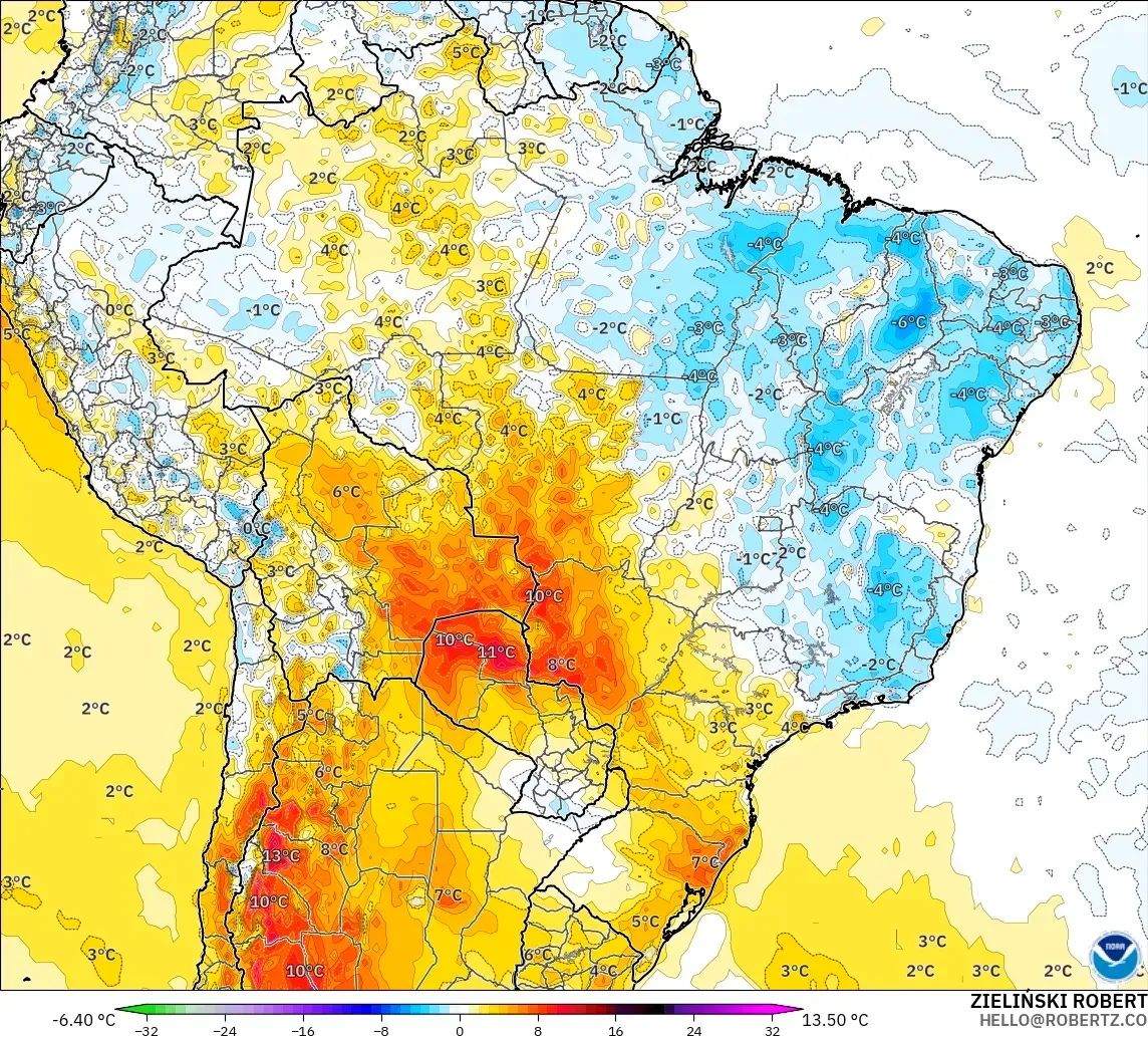 GFS modelo - Brasil, Anomalía de temperatura a 2 m