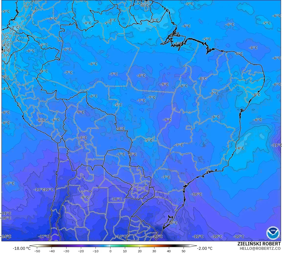 GFS modelo - Brasil, Temperatura a 500 hPa