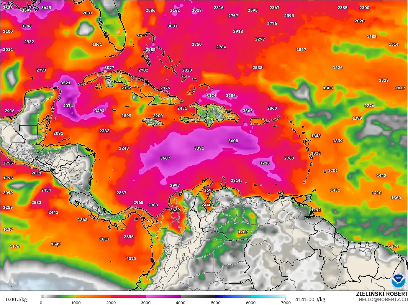 GFS modelo - Caribe, CAPE