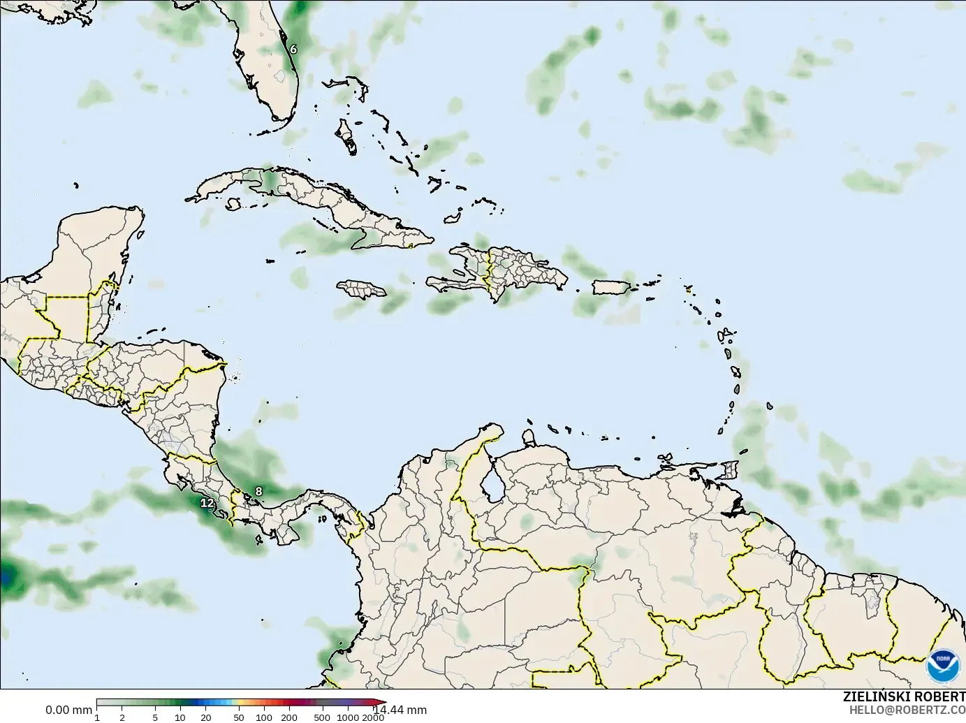 GFS modelo - Caribe, Acumulación de precipitación