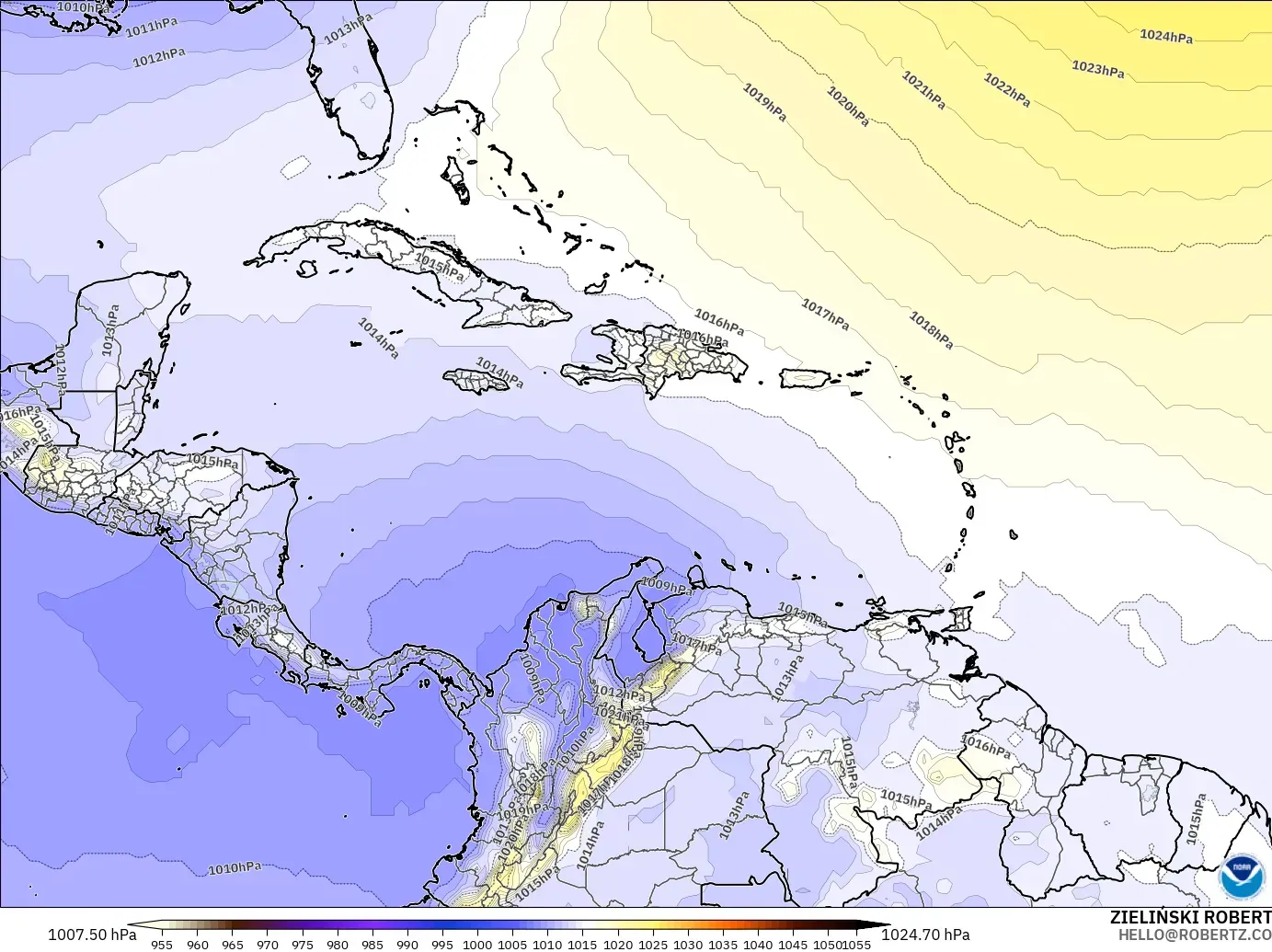 GFS modelo - Caribe, Presión
