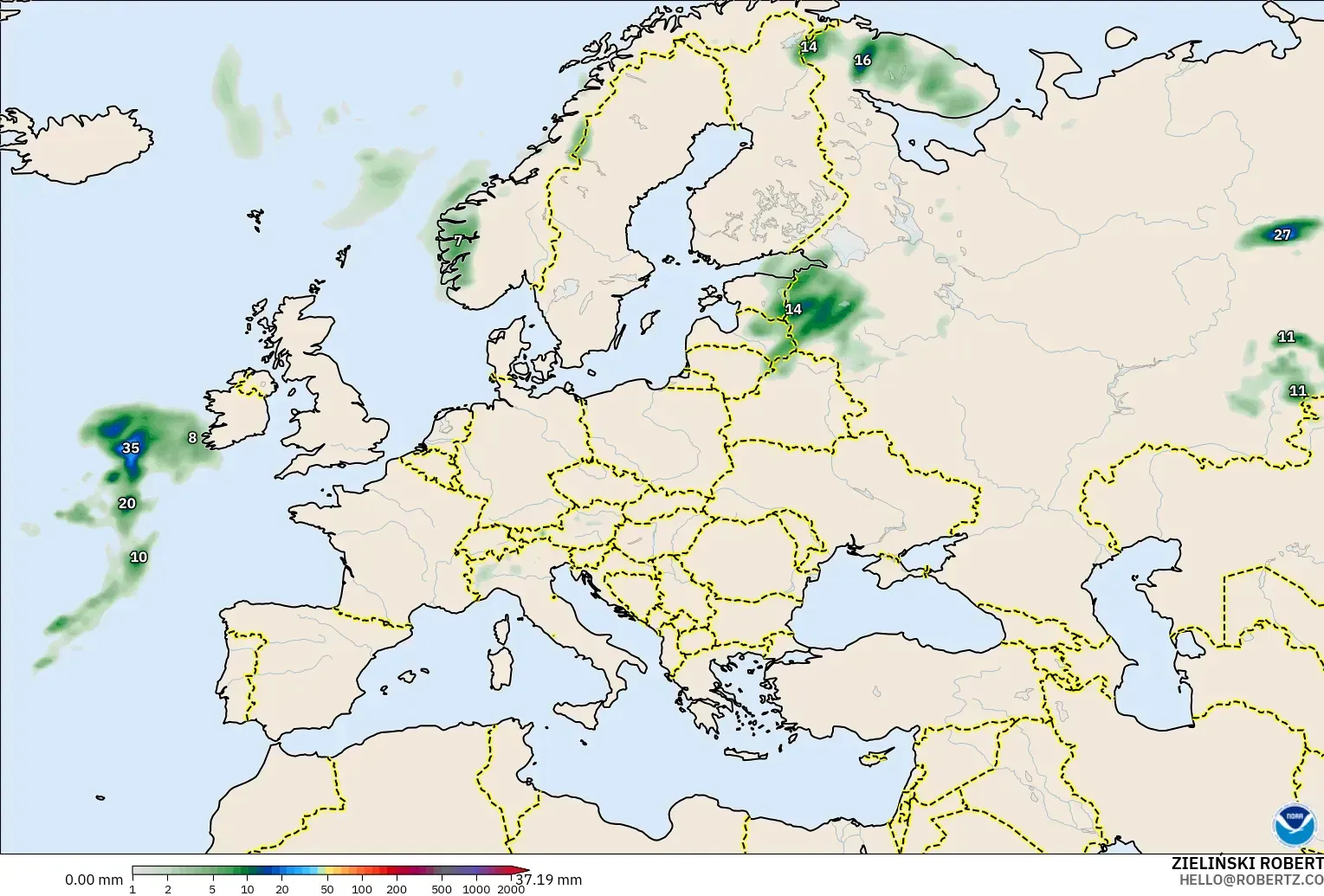 GFS modelo - Europa, Acumulación de precipitación