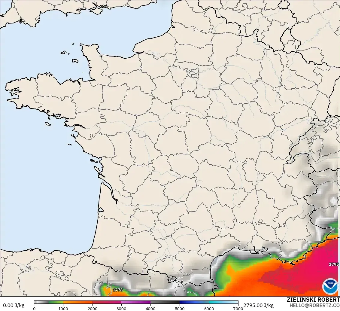 GFS modelo - Francia, CAPE