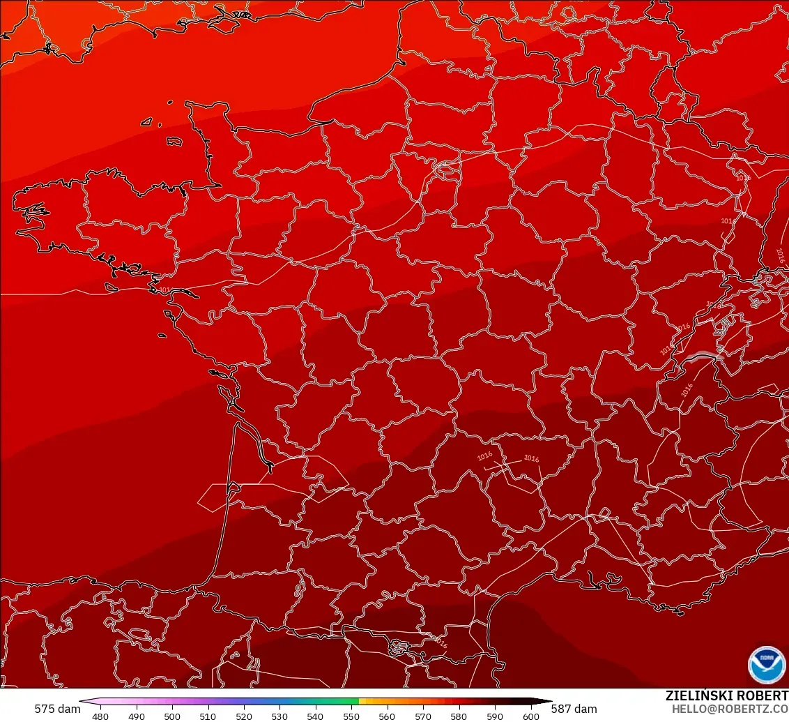 GFS modelo - Francia, Altura geopotencial a 500 hPa