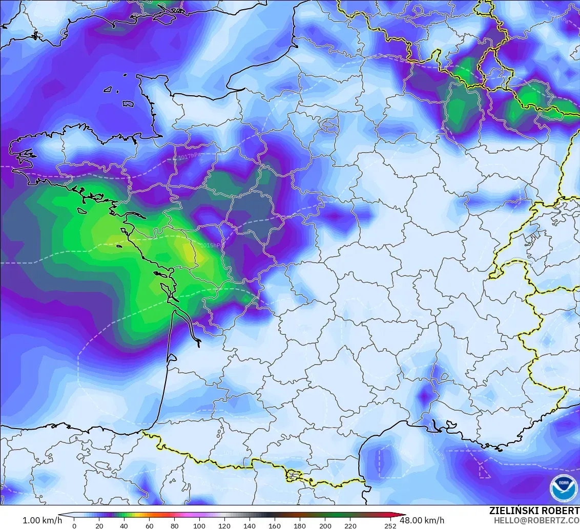 GFS modelo - Francia, Ráfagas de viento