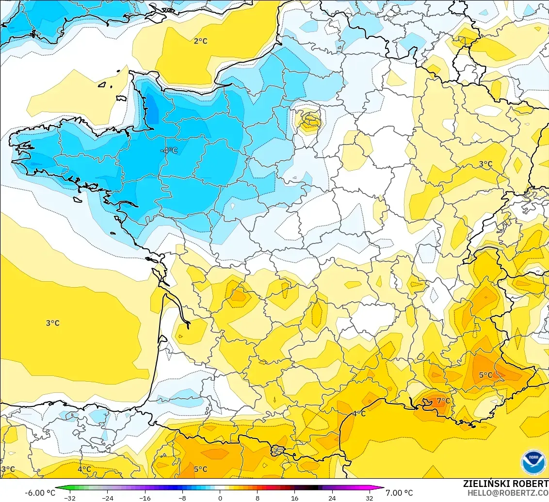GFS modelo - Francia, Anomalía de temperatura a 2 m
