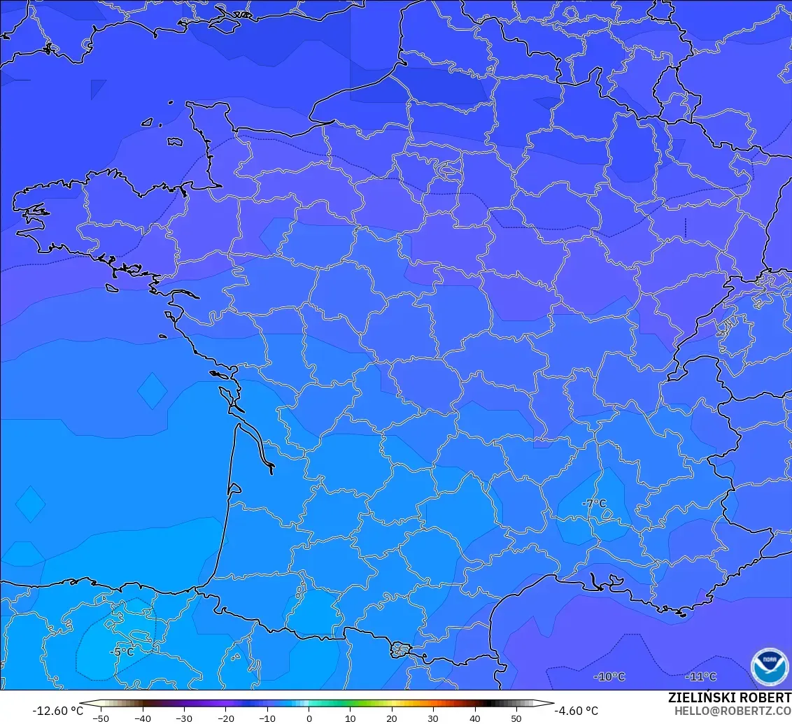GFS modelo - Francia, Temperatura a 500 hPa