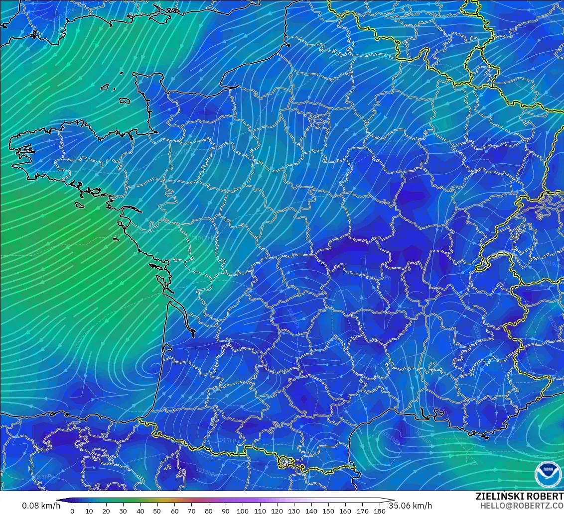GFS modelo - Francia, Viento a 10 m