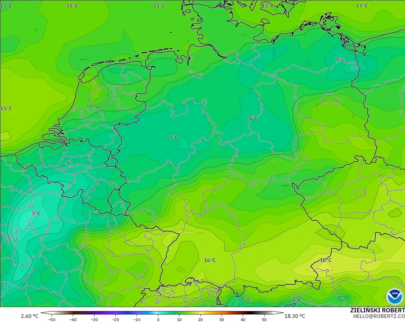 GFS modelo - Alemania, Punto de rocío a 2 m