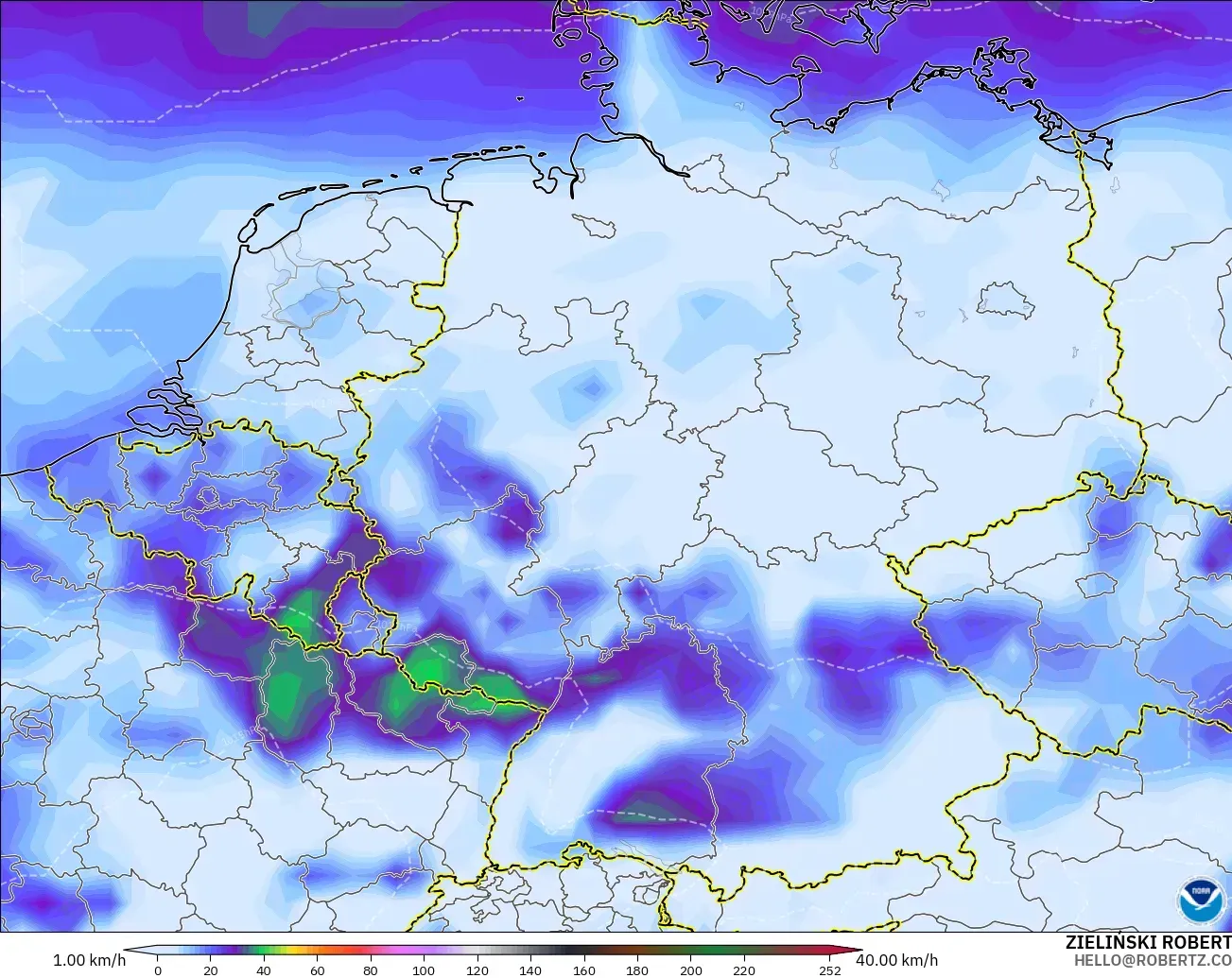 GFS modelo - Alemania, Ráfagas de viento