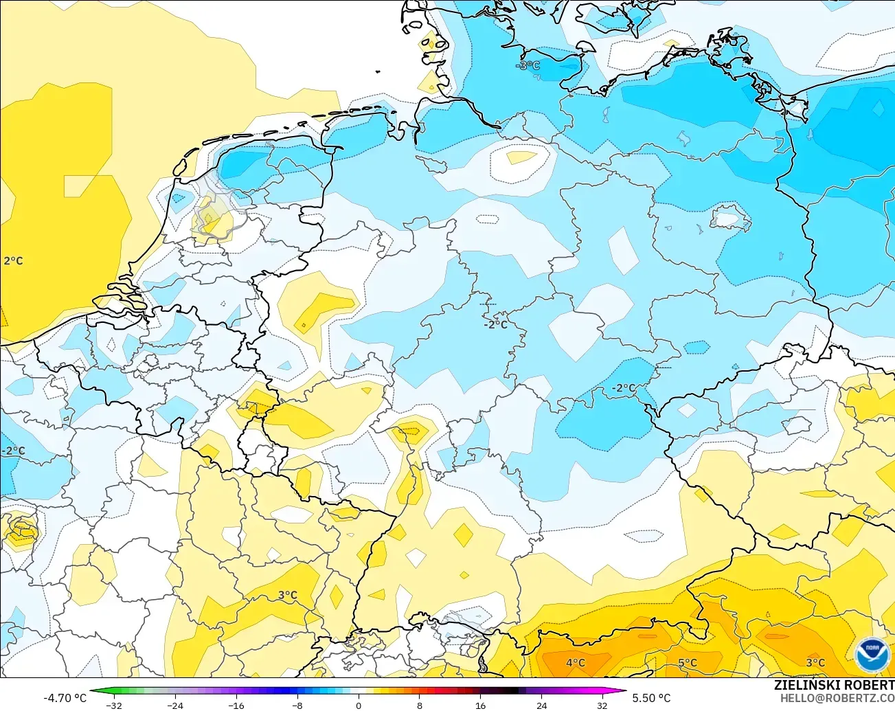 GFS modelo - Alemania, Anomalía de temperatura a 2 m
