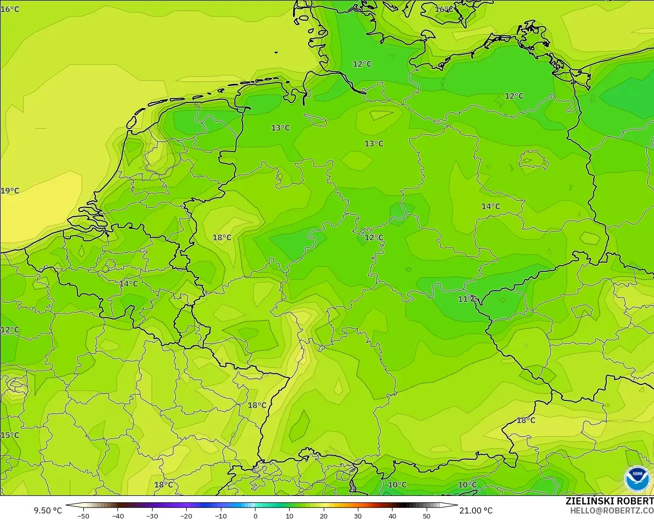 GFS modelo - Alemania, Temperatura a 2 m