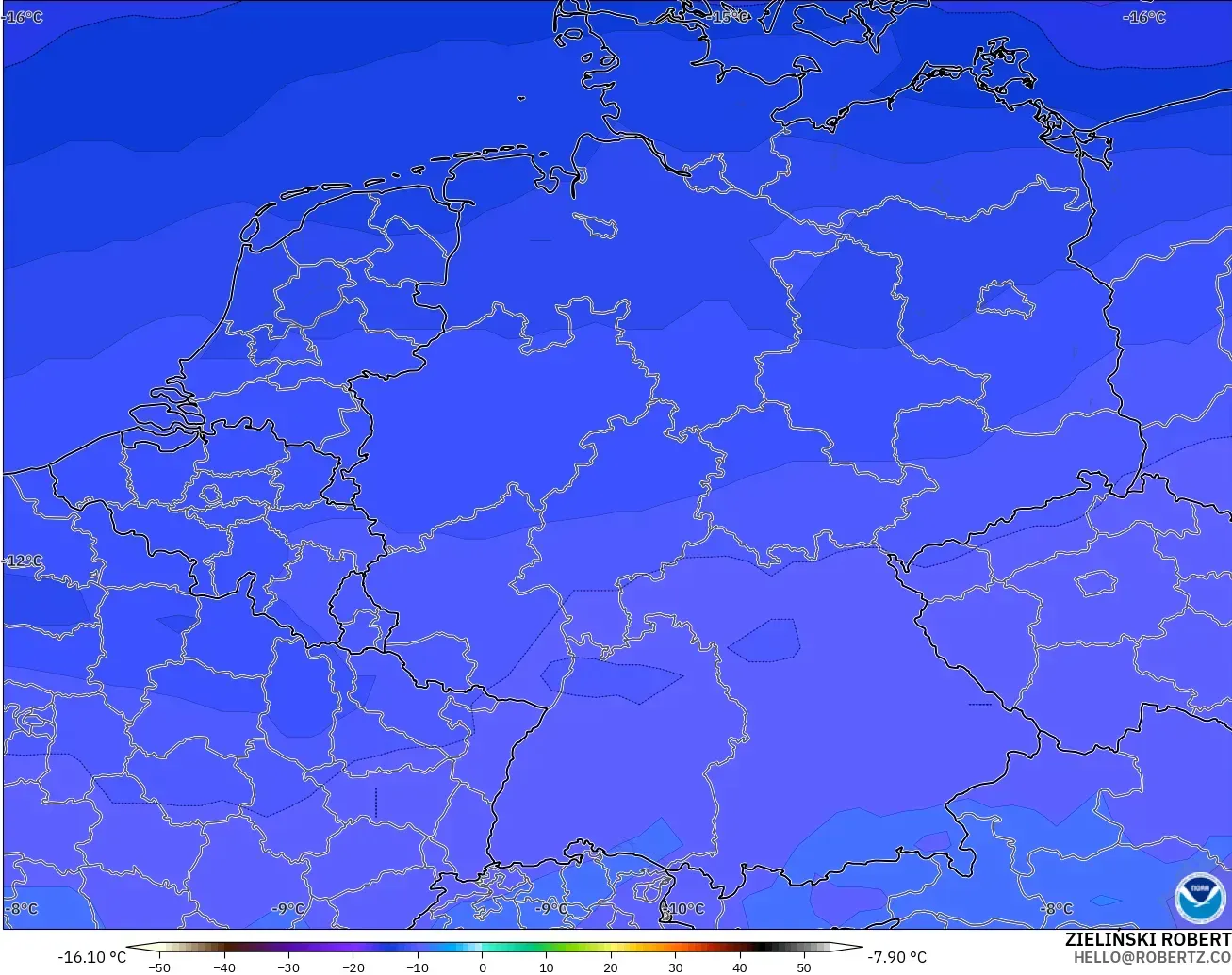 GFS modelo - Alemania, Temperatura a 500 hPa