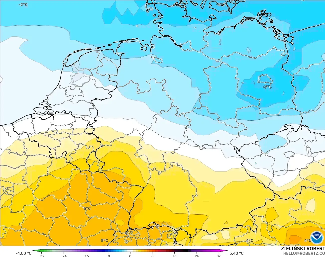 GFS modelo - Alemania, Anomalía de temperatura a 850 hPa