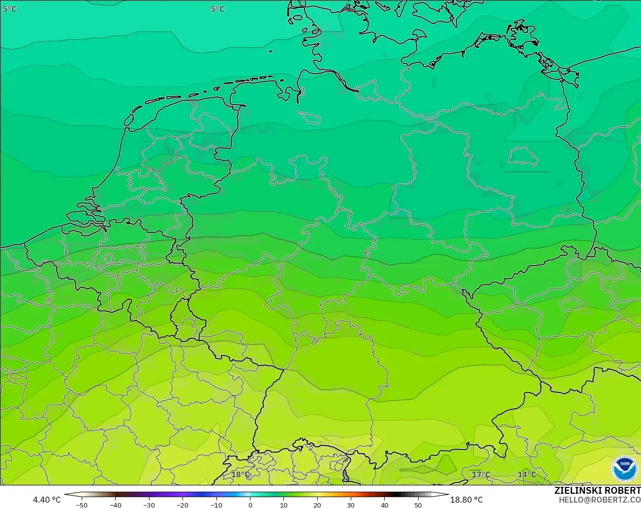 GFS modelo - Alemania, Temperatura a 850 hPa