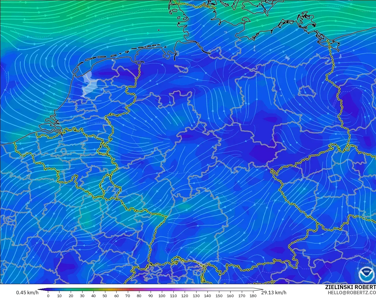 GFS modelo - Alemania, Viento a 10 m