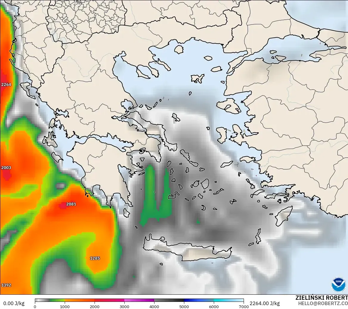 GFS modelo - Grecia, CAPE