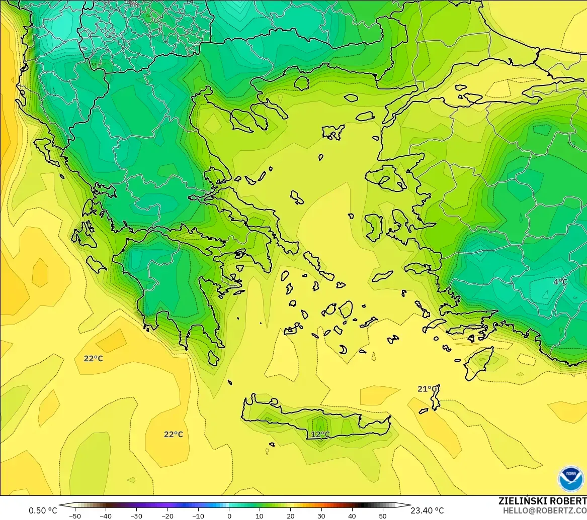 GFS modelo - Grecia, Punto de rocío a 2 m
