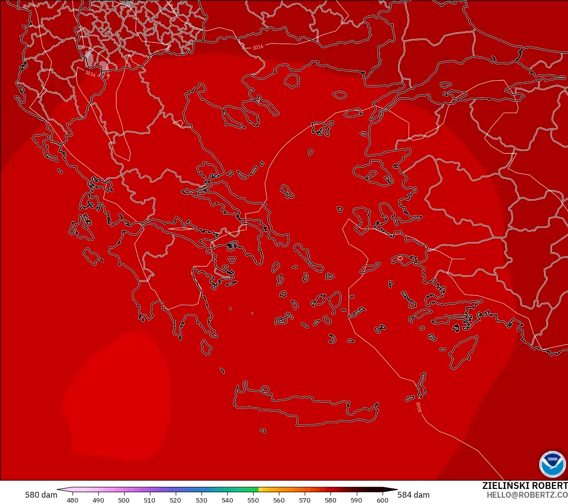 GFS modelo - Grecia, Altura geopotencial a 500 hPa