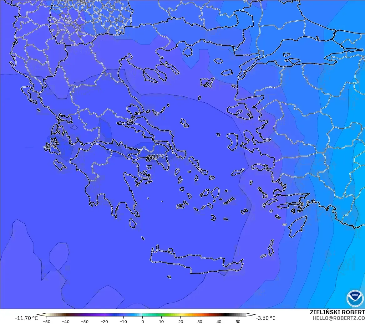 GFS modelo - Grecia, Temperatura a 500 hPa
