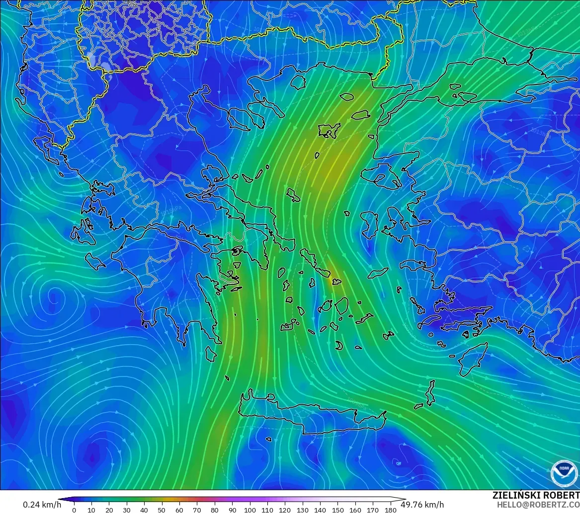 GFS modelo - Grecia, Viento a 10 m