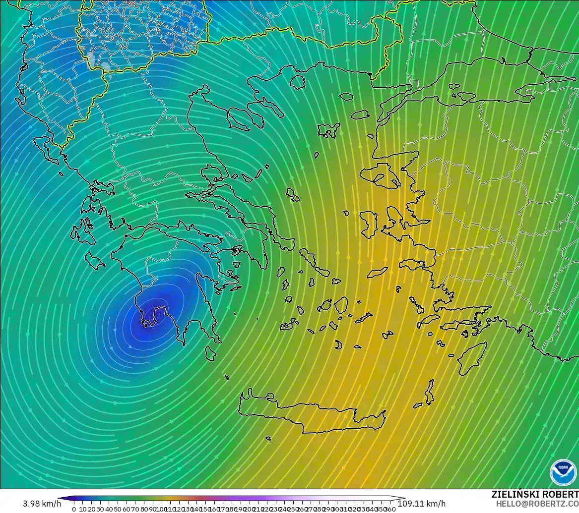GFS modelo - Grecia, Viento a 300 hPa (corriente en chorro)
