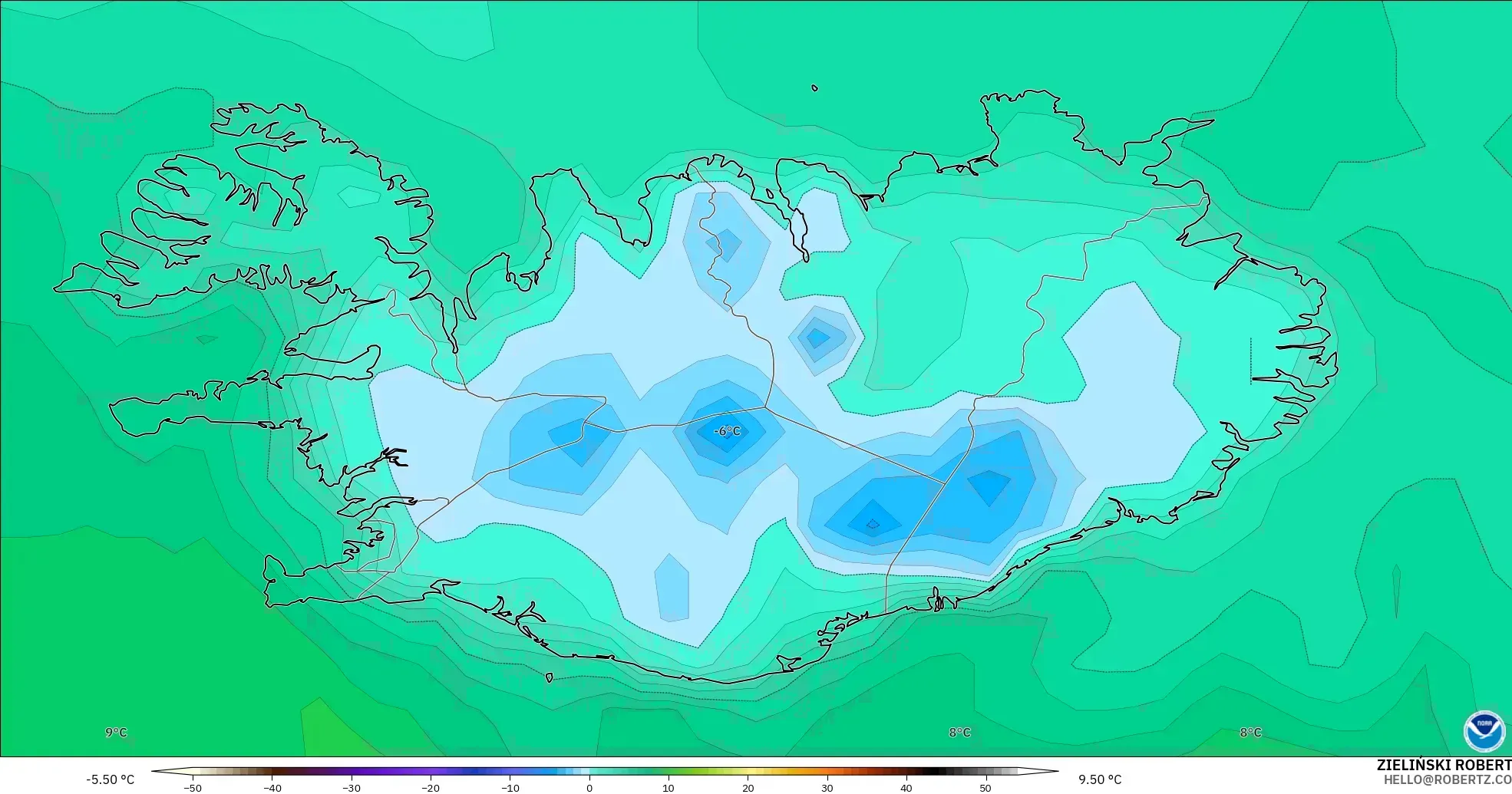 GFS modelo - Islandia, Punto de rocío a 2 m