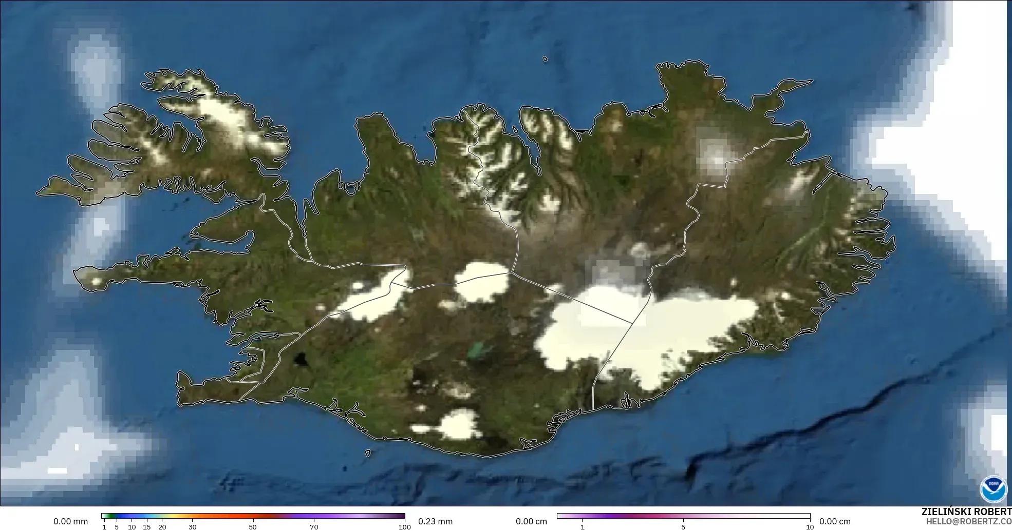 GFS modelo - Islandia, Precipitación, nubes y presión
