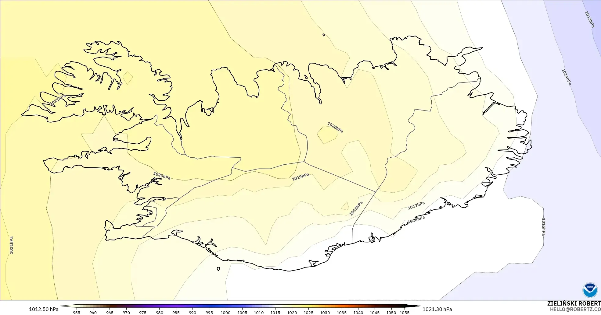 GFS modelo - Islandia, Presión