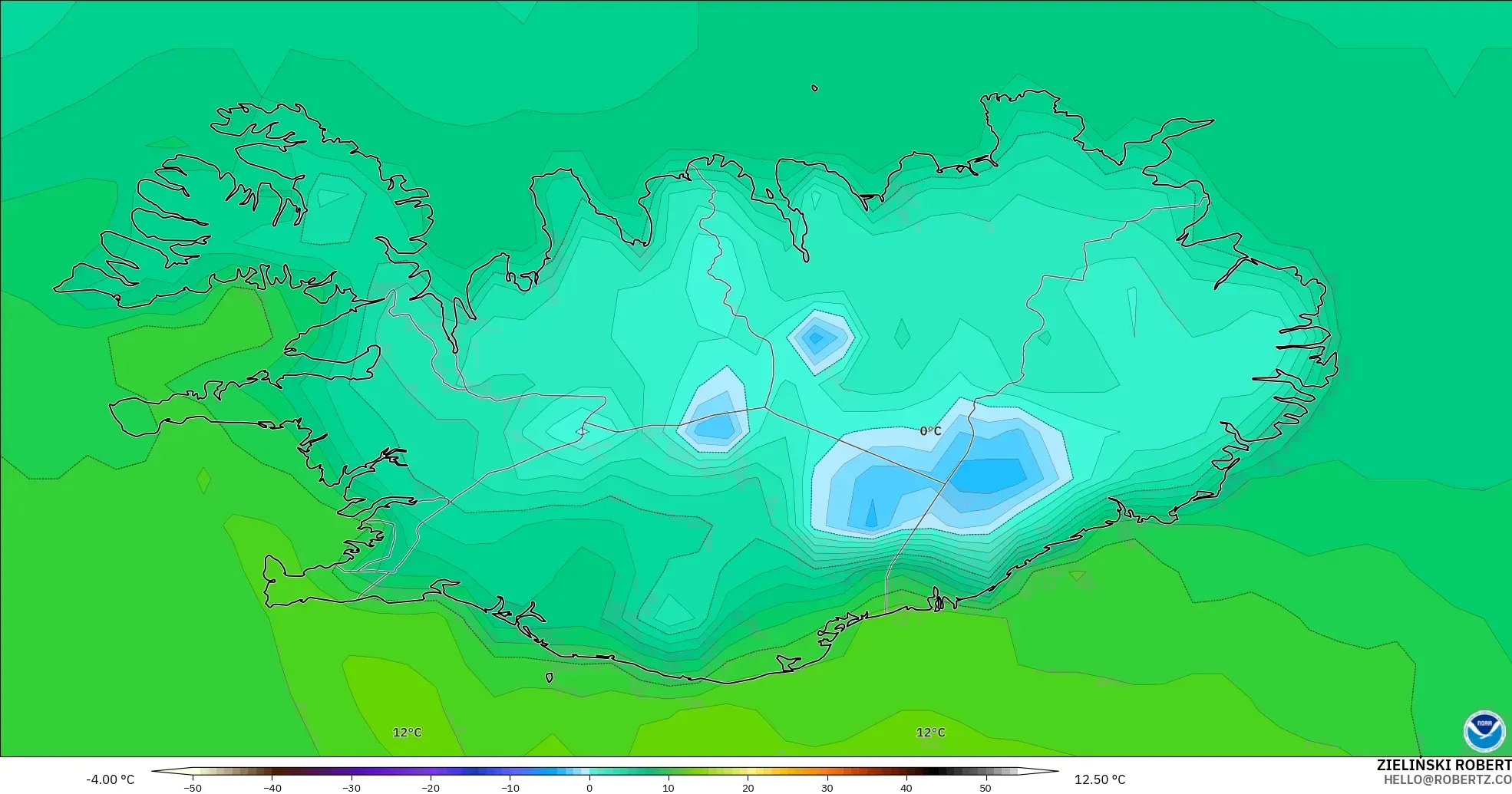 GFS modelo - Islandia, Temperatura a 2 m