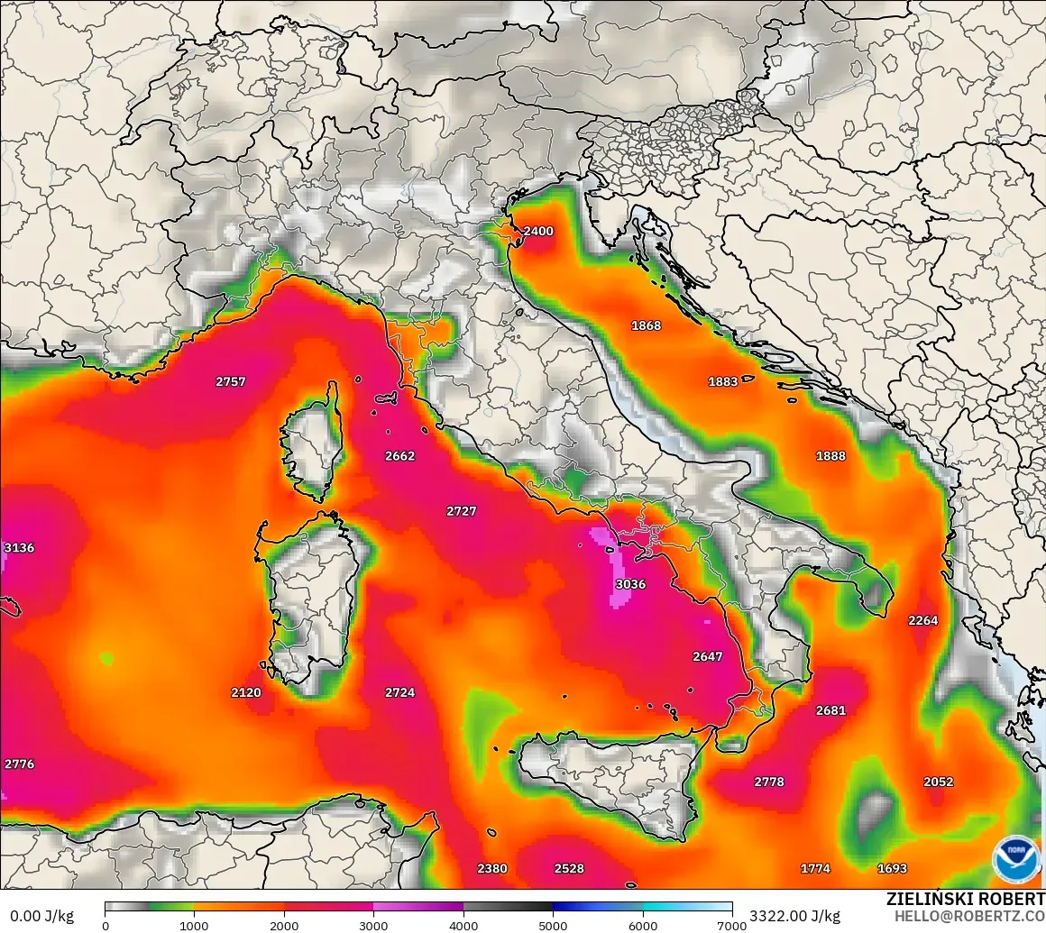 GFS modelo - Italia, CAPE