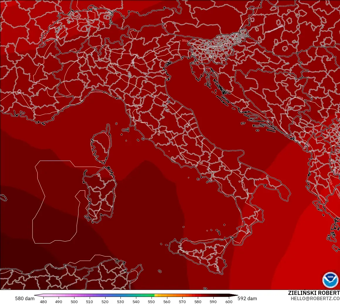 GFS modelo - Italia, Altura geopotencial a 500 hPa