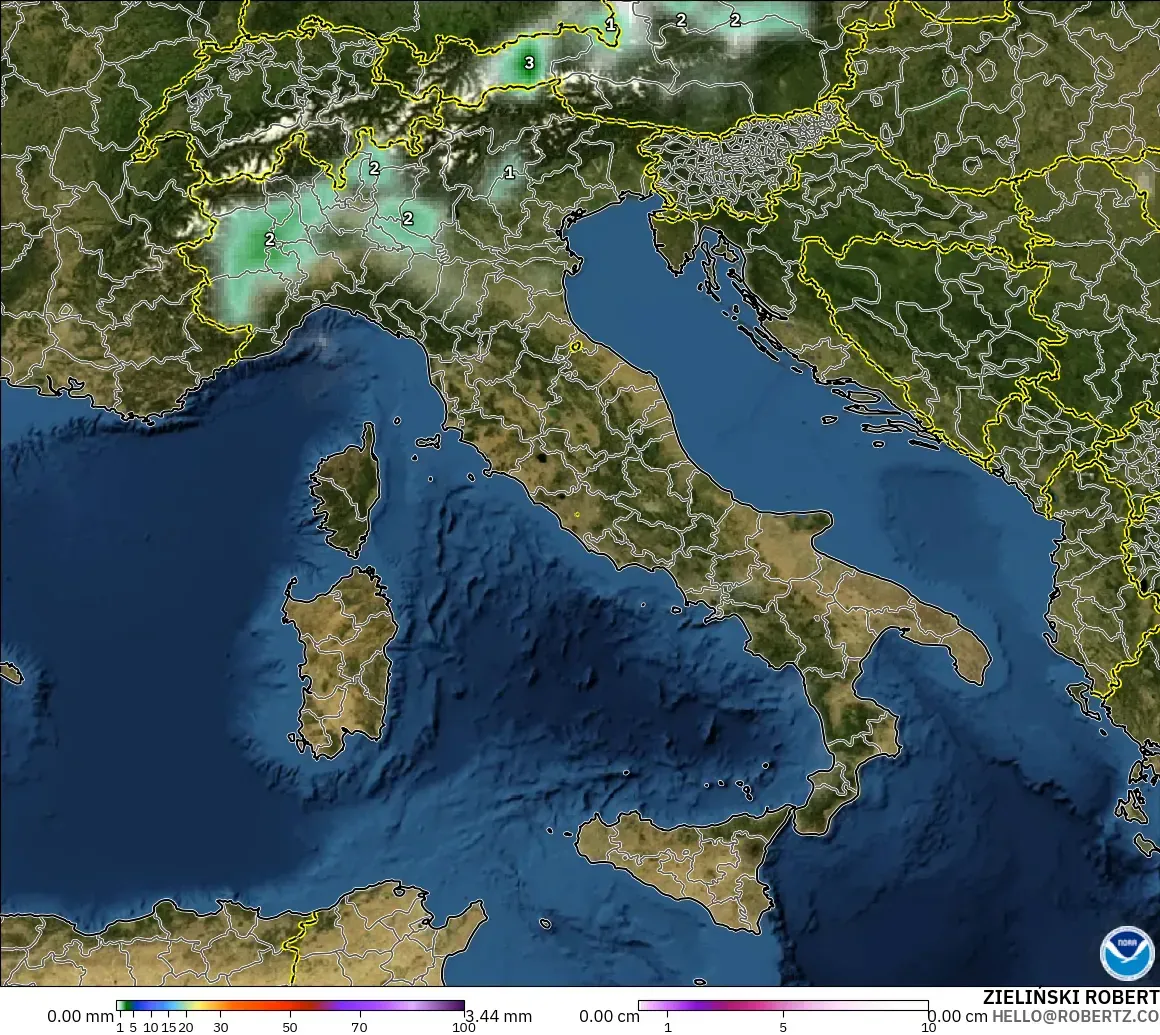 GFS modelo - Italia, Precipitación, nubes y presión