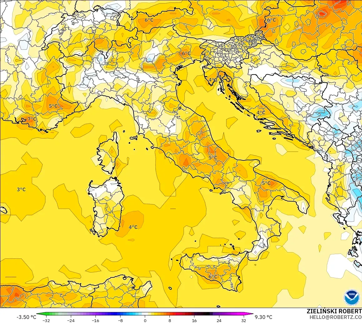 GFS modelo - Italia, Anomalía de temperatura a 2 m