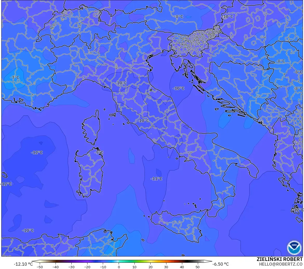 GFS modelo - Italia, Temperatura a 500 hPa