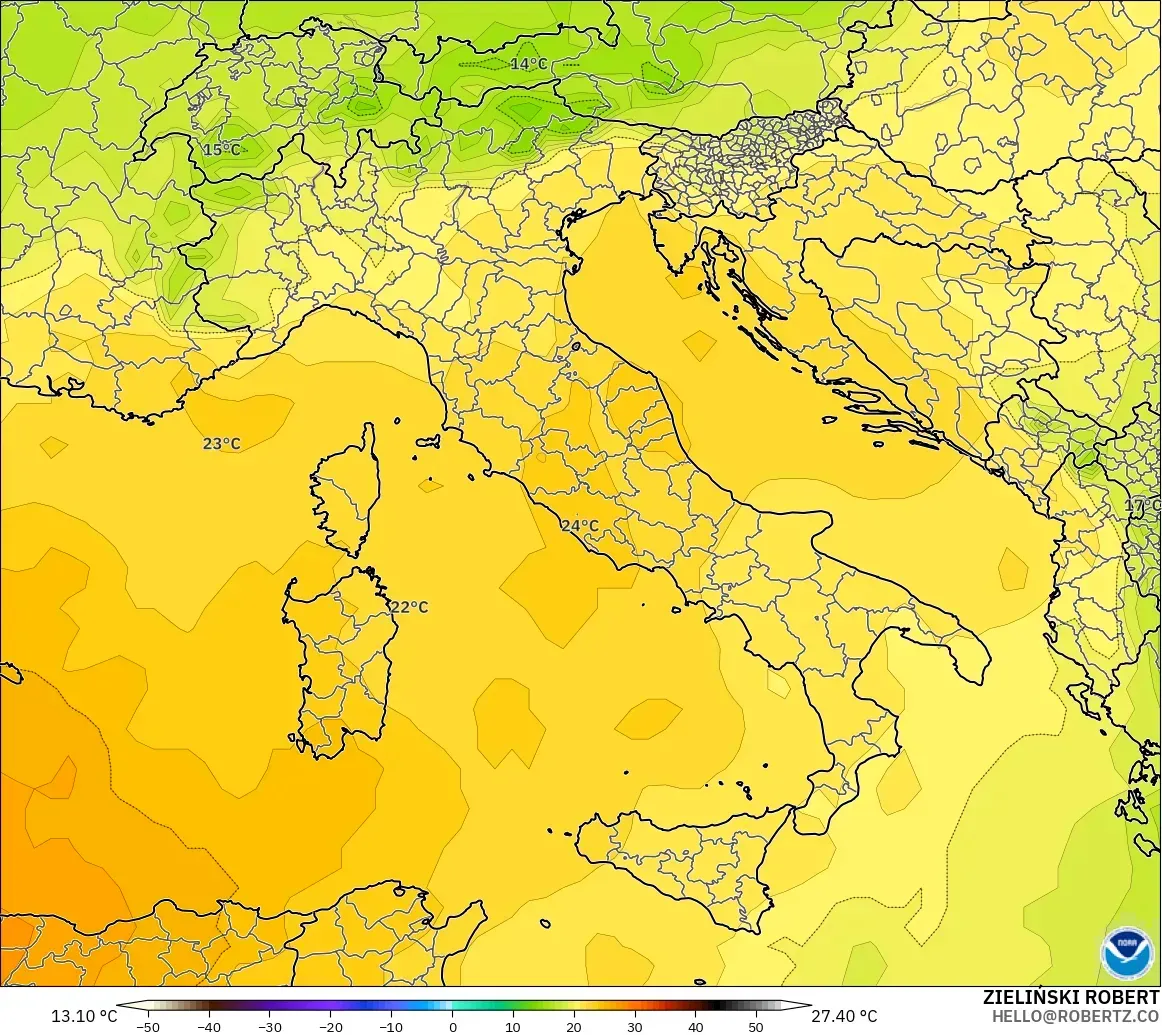 GFS modelo - Italia, Temperatura a 850 hPa
