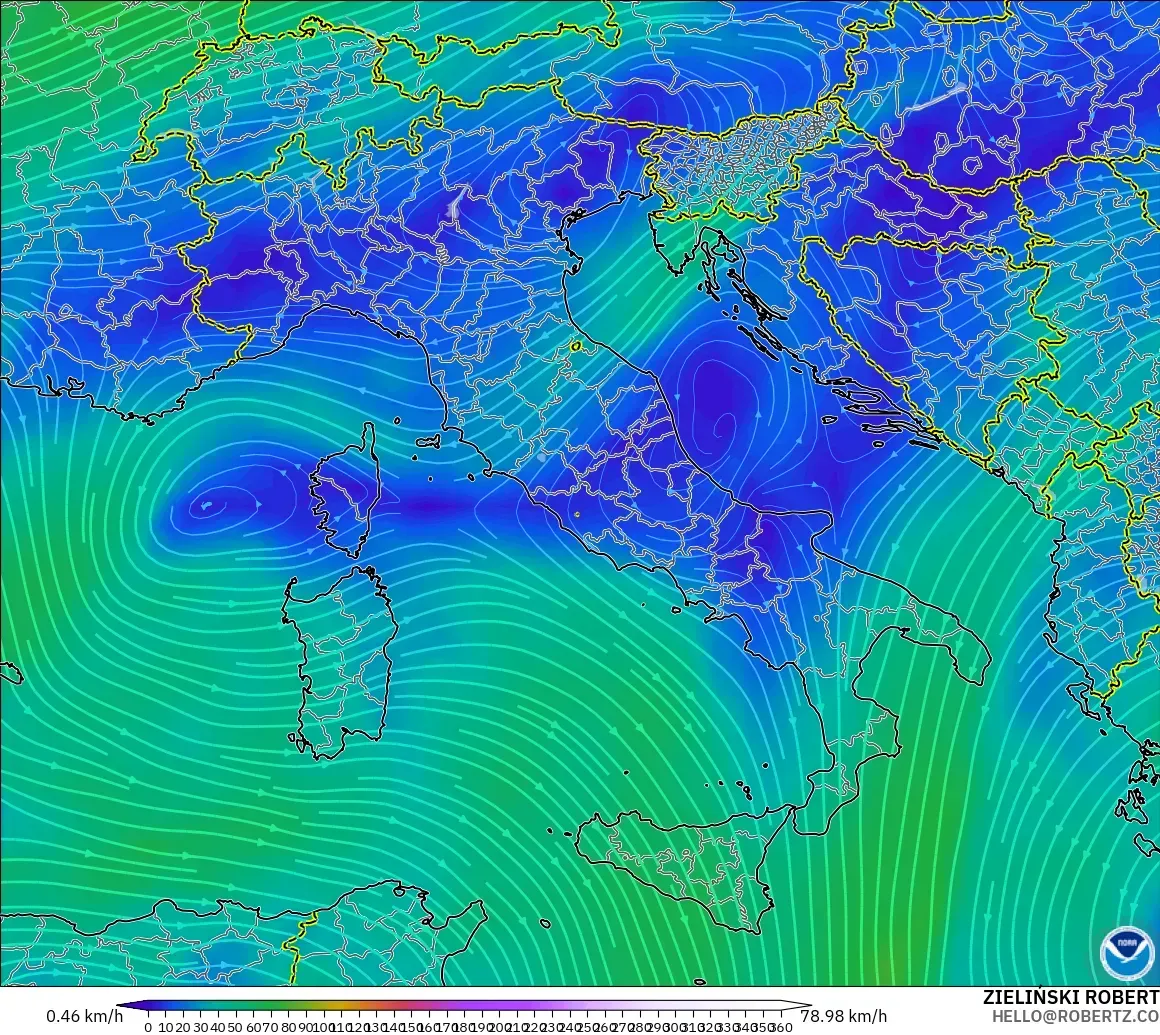 GFS modelo - Italia, Viento a 300 hPa (corriente en chorro)