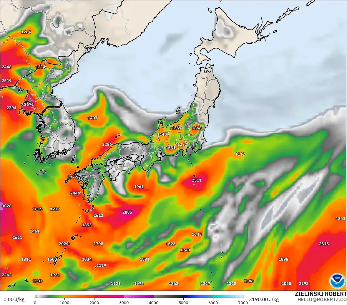GFS modelo - Japón, CAPE