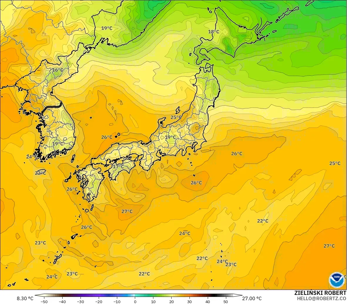GFS modelo - Japón, Punto de rocío a 2 m
