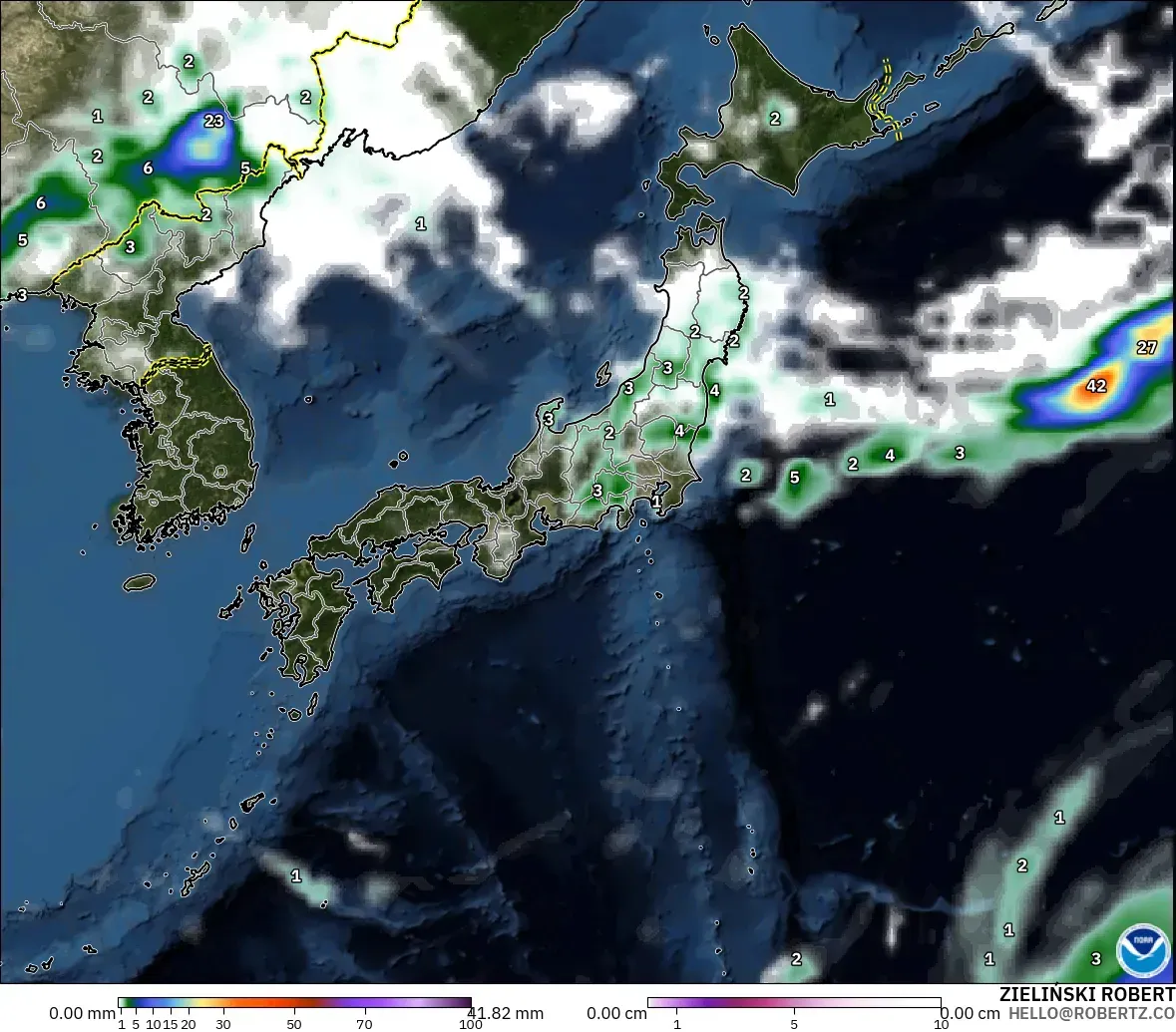 GFS modelo - Japón, Precipitación, nubes y presión