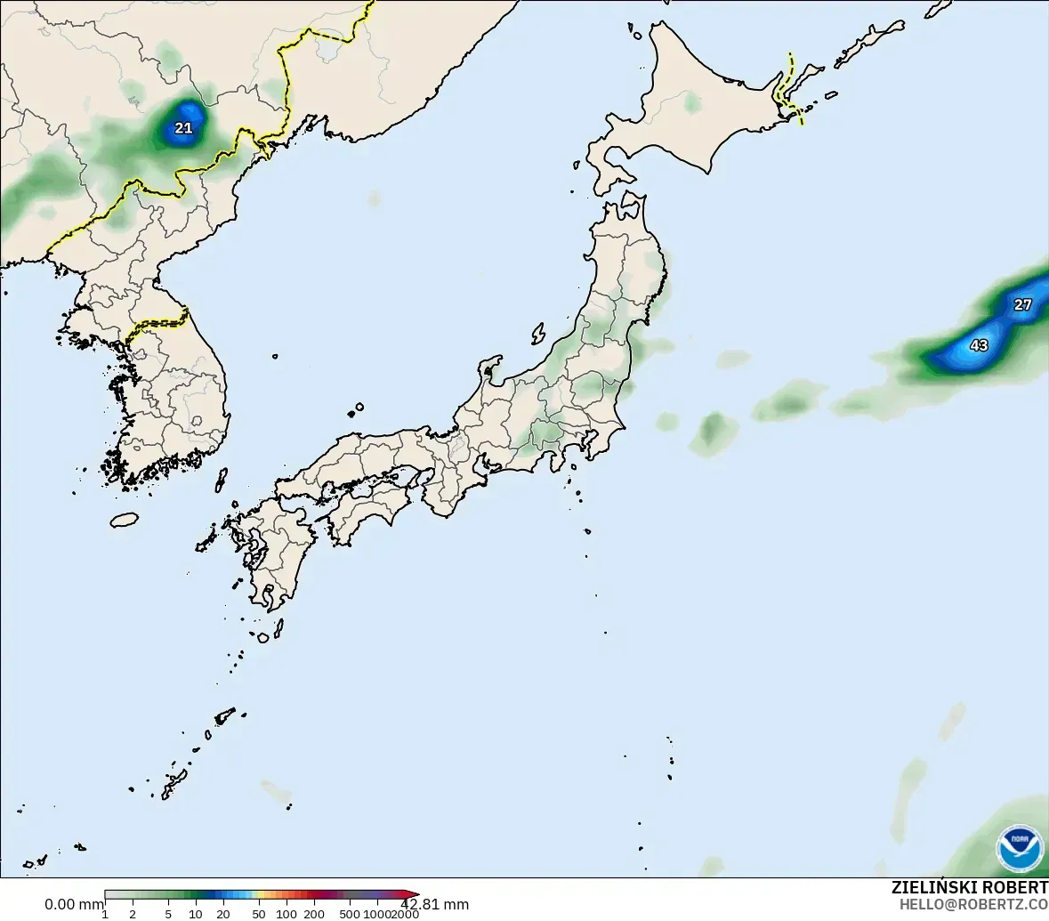 GFS modelo - Japón, Acumulación de precipitación