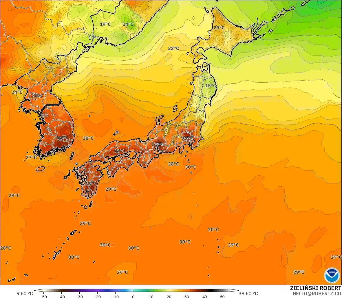GFS modelo - Japón, Temperatura a 2 m