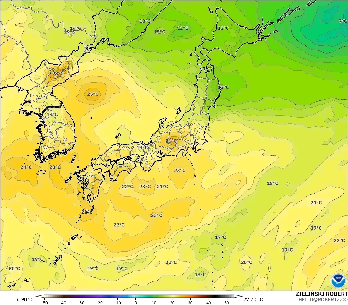 GFS modelo - Japón, Temperatura a 850 hPa