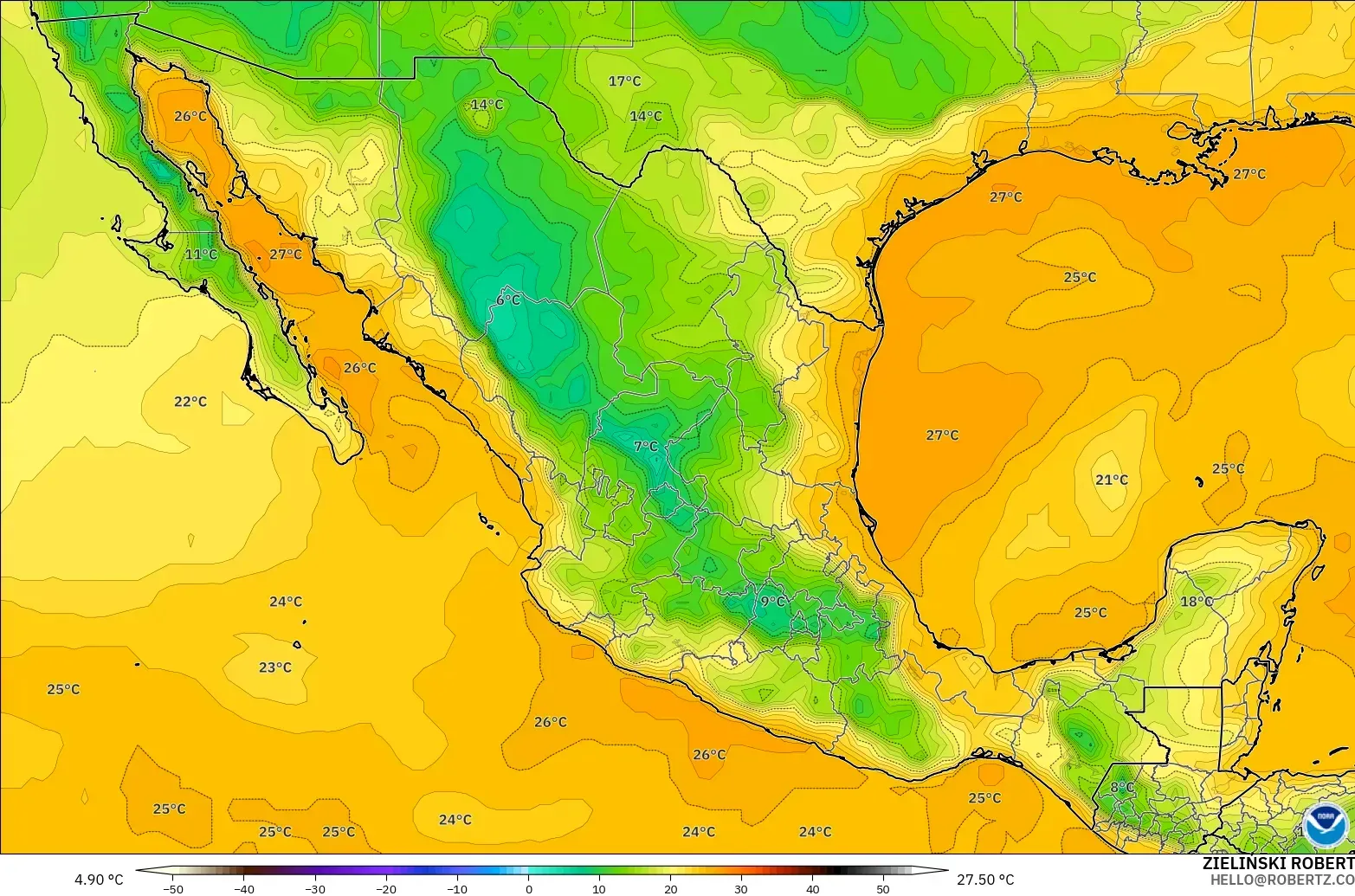 GFS modelo - México, Punto de rocío a 2 m