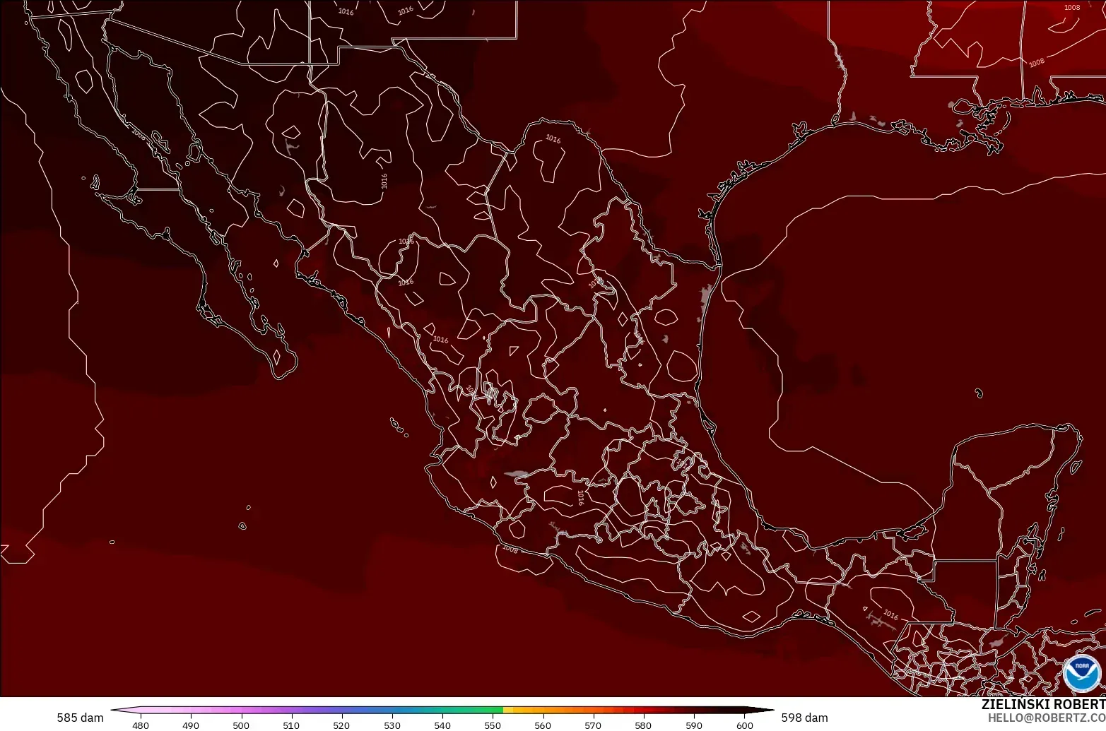 GFS modelo - México, Altura geopotencial a 500 hPa