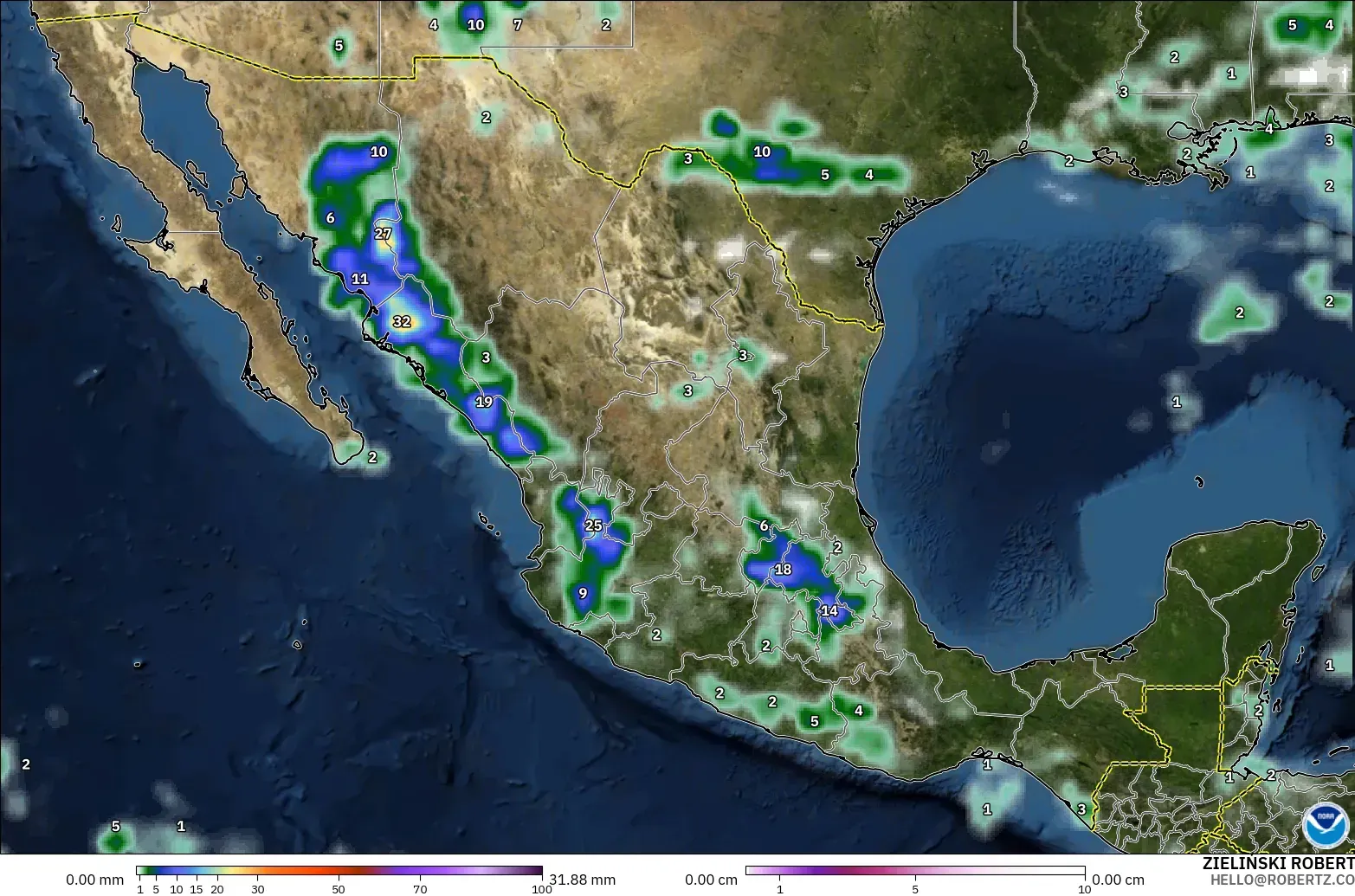 GFS modelo - México, Precipitación, nubes y presión
